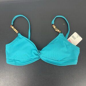 Tropical Escape Women's Bikini Top Size S Teal Beaded NWT